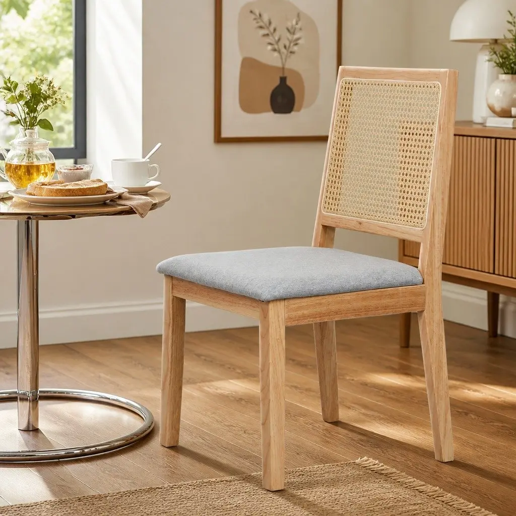 Dining Chair Set of 4 with Rattan Weave