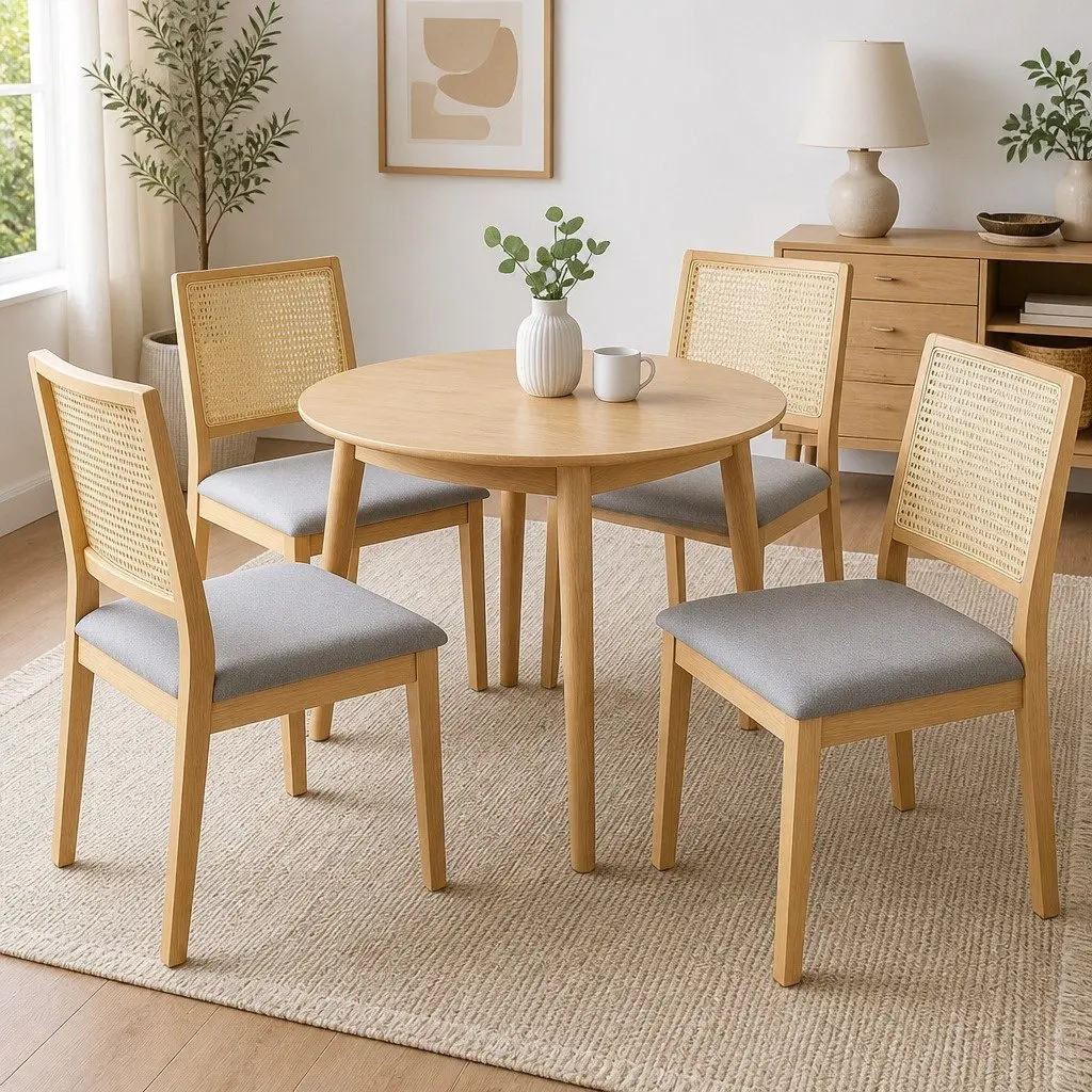 Dining Chair Set of 4 with Rattan Weave