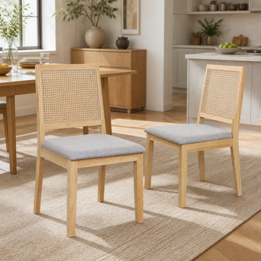 Dining Chair Set of 4 with Rattan Weave