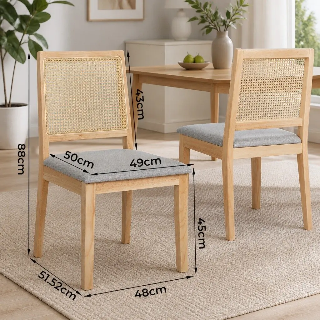 Dining Chairs Set of 6 Armless Rattan Weave Wood Seat Kitchen Furniture