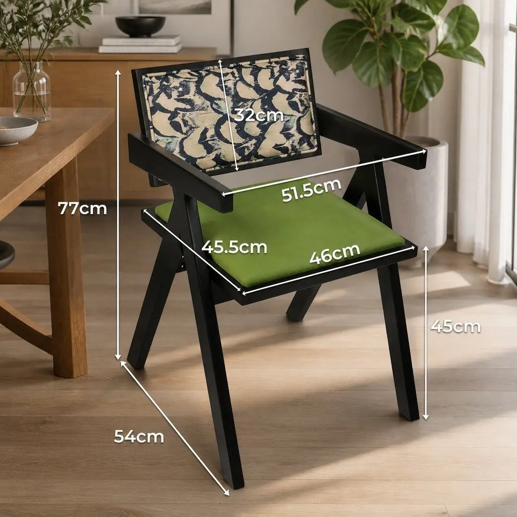 Dining Chair Green Velvet Retro Backrest Cushioned Seat