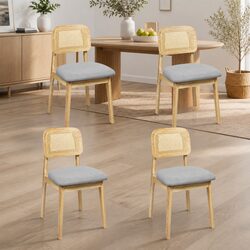 Dining Chair Set of 4 Armless Rattan Woven Natural Wood Frame Kitchen Chairs