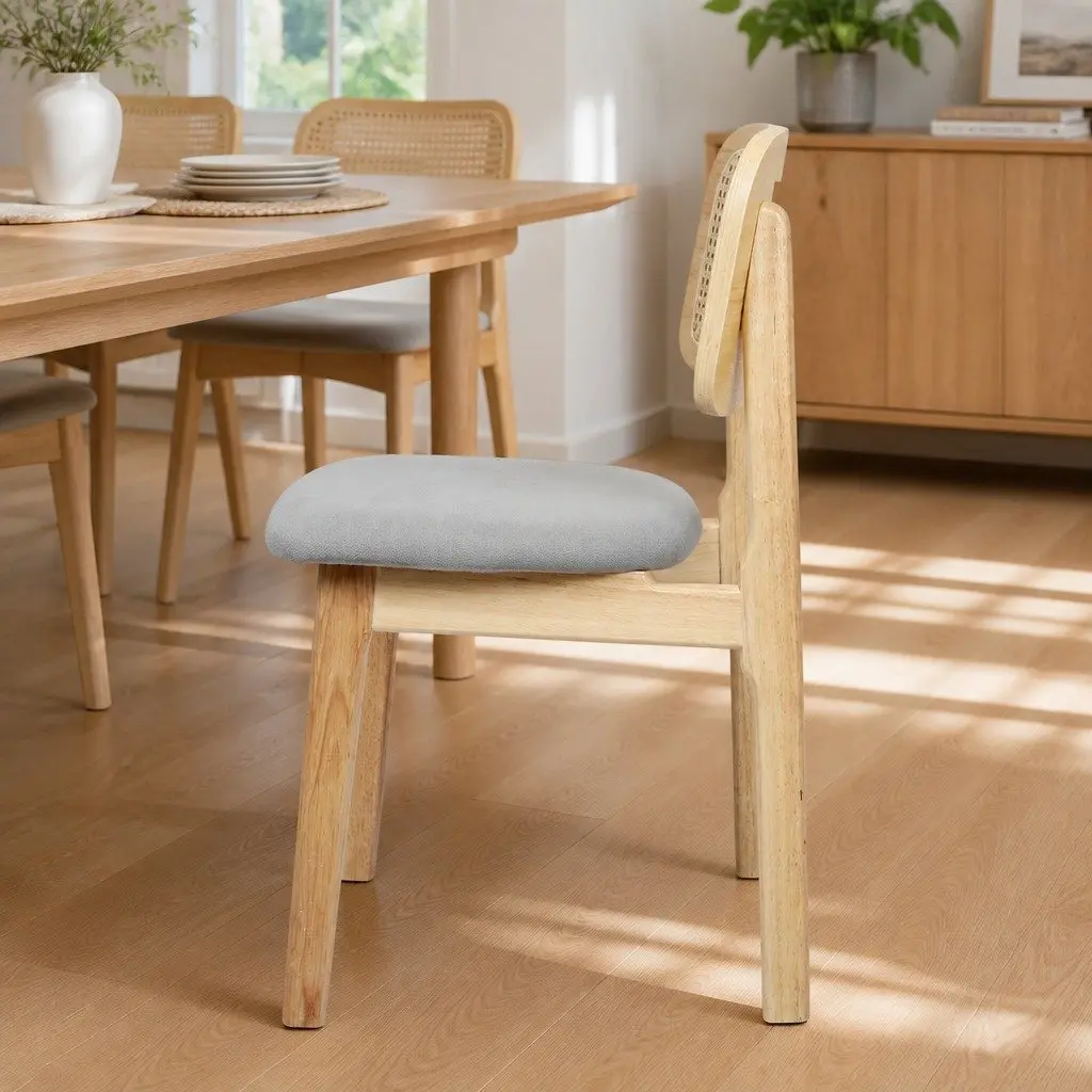 Dining Chair Rattan Armless Wood Natural Set of 6 Kitchen Furniture Seat