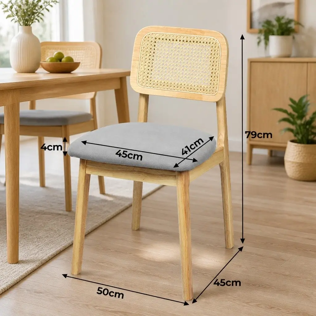 Dining Chair Rattan Armless Wood Natural Set of 6 Kitchen Furniture Seat
