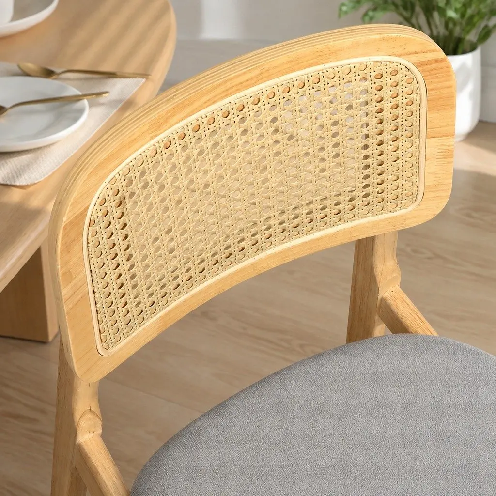Dining Chair Rattan Armless Wood Natural Set of 6 Kitchen Furniture Seat