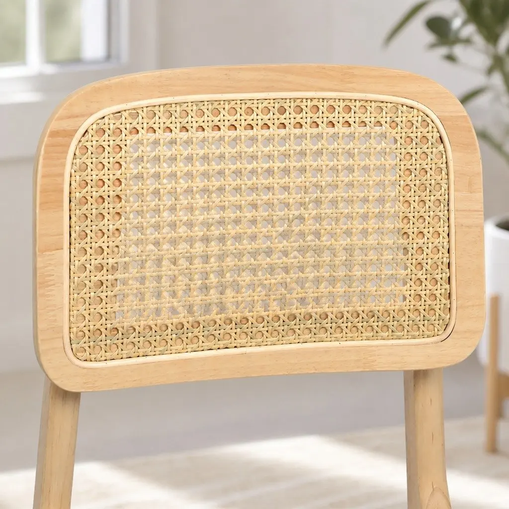 Dining Chair Rattan Armless Wood Natural Set of 6 Kitchen Furniture Seat