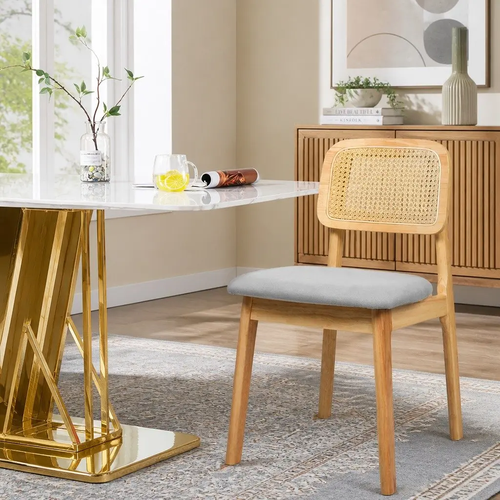 Dining Chair Rattan Armless Wood Natural Set of 6 Kitchen Furniture Seat