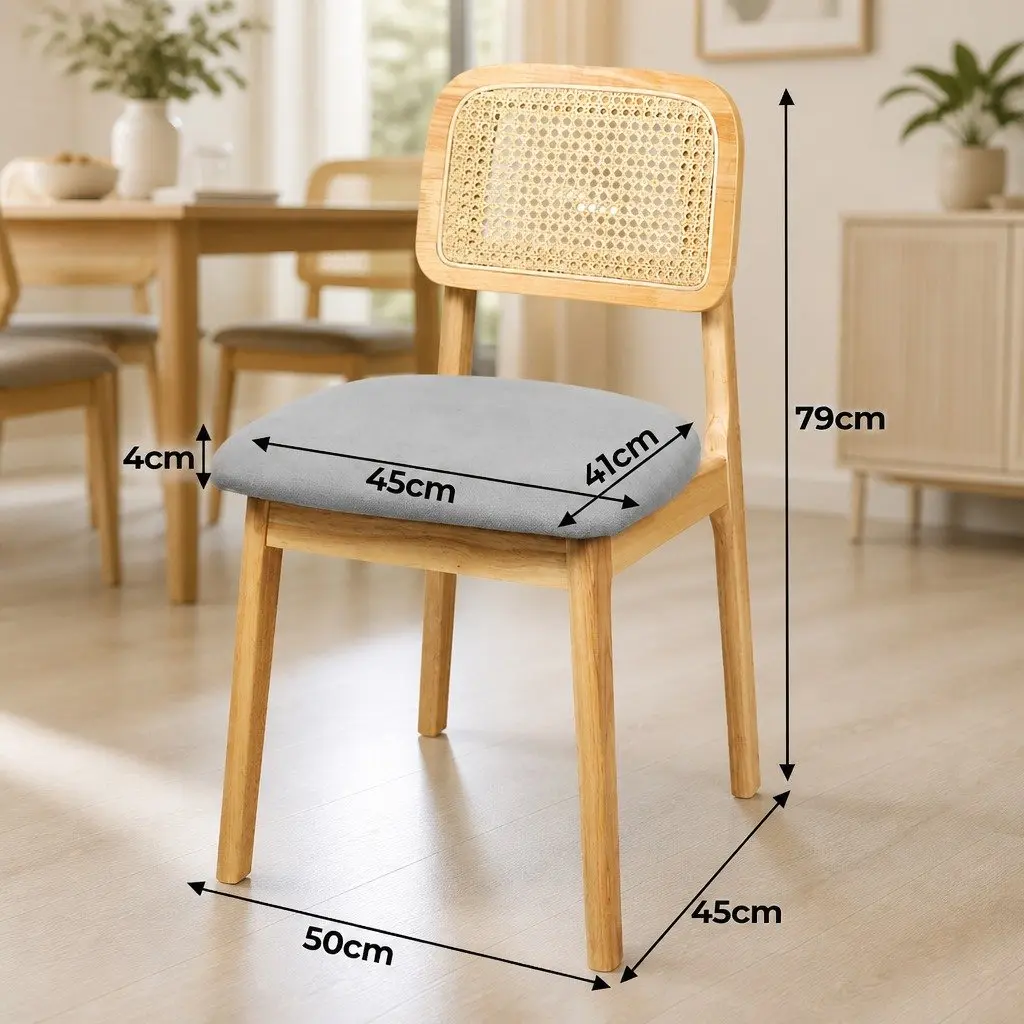 Dining Chair Armless Rattan Natural Wood Set of 8 Kitchen Furniture