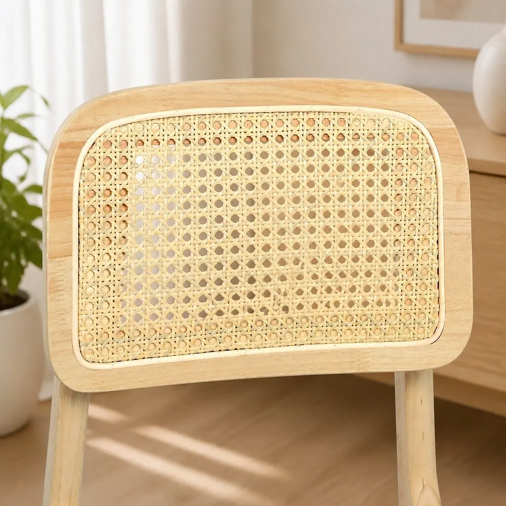 Dining Chair Armless Rattan Natural Wood Set of 8 Kitchen Furniture