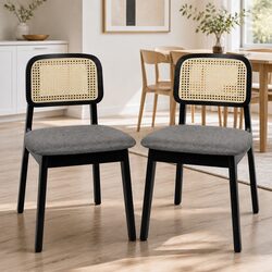 Set of 2 Lightweight Black Rattan Dining Chairs