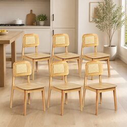 Compact Rattan Wooden Dining Chairs Set of 6