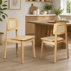 Cane Rattan Wooden Dining Chairs Set of 2