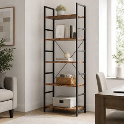 Compact 5-Tier Industrial Bookshelf for Any Space