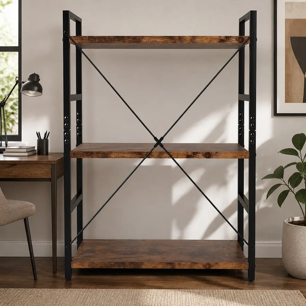 5-Tier Bookshelf Rustic Brown 157.5cm Tall Industrial Style E1-Grade Particle Board Steel Frame