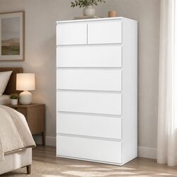 Compact 7 Drawer Tall Storage Cabinet in White