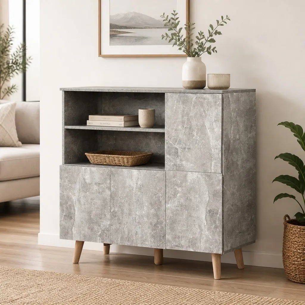Grey Buffet Sideboard with Ample Storage