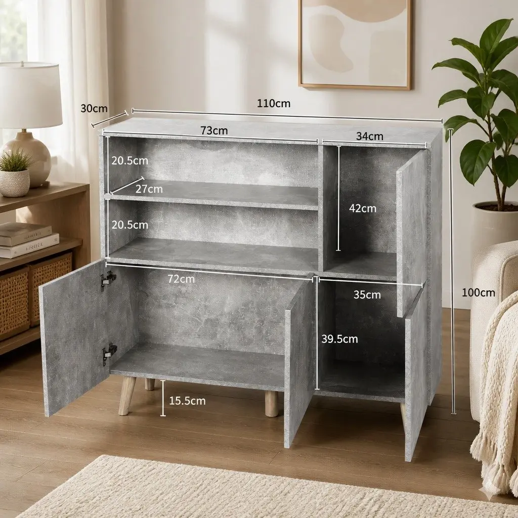 Grey Buffet Sideboard with Ample Storage