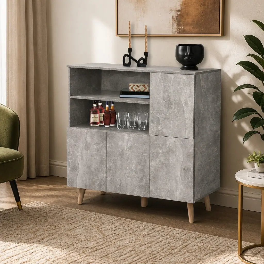 Grey Buffet Sideboard with Ample Storage
