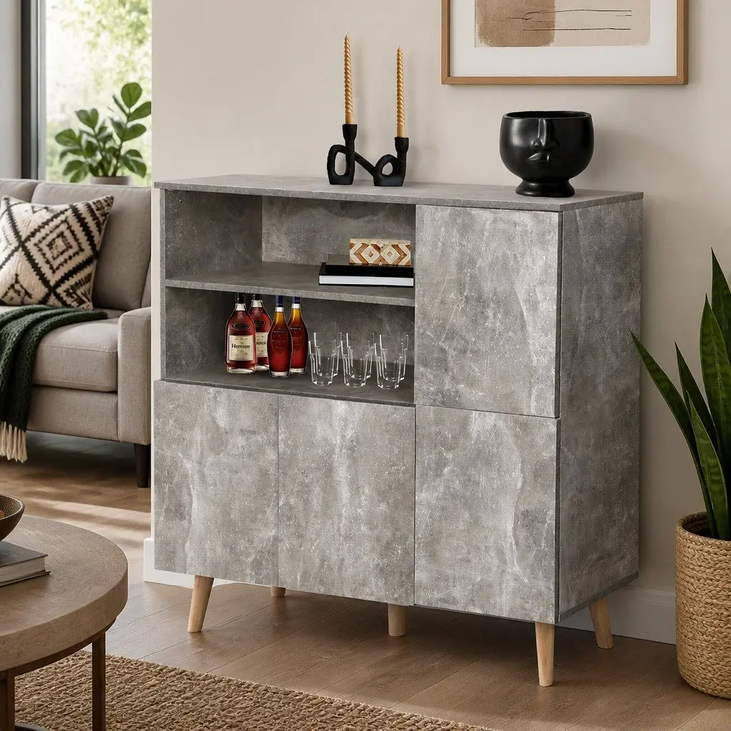 Grey Buffet Sideboard with Ample Storage
