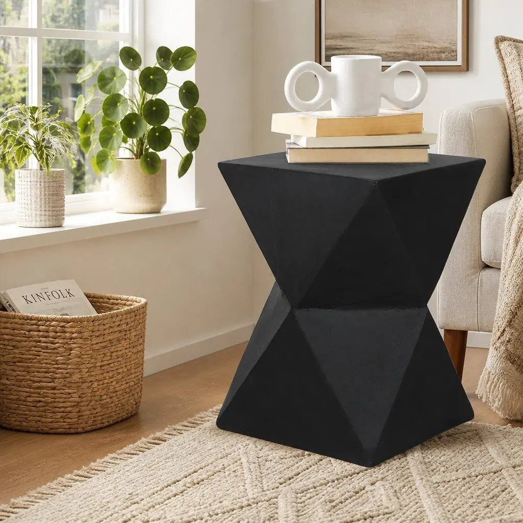 Geometric Side Table Terrazzo Magnesium Cement Nightstand Accent Stool