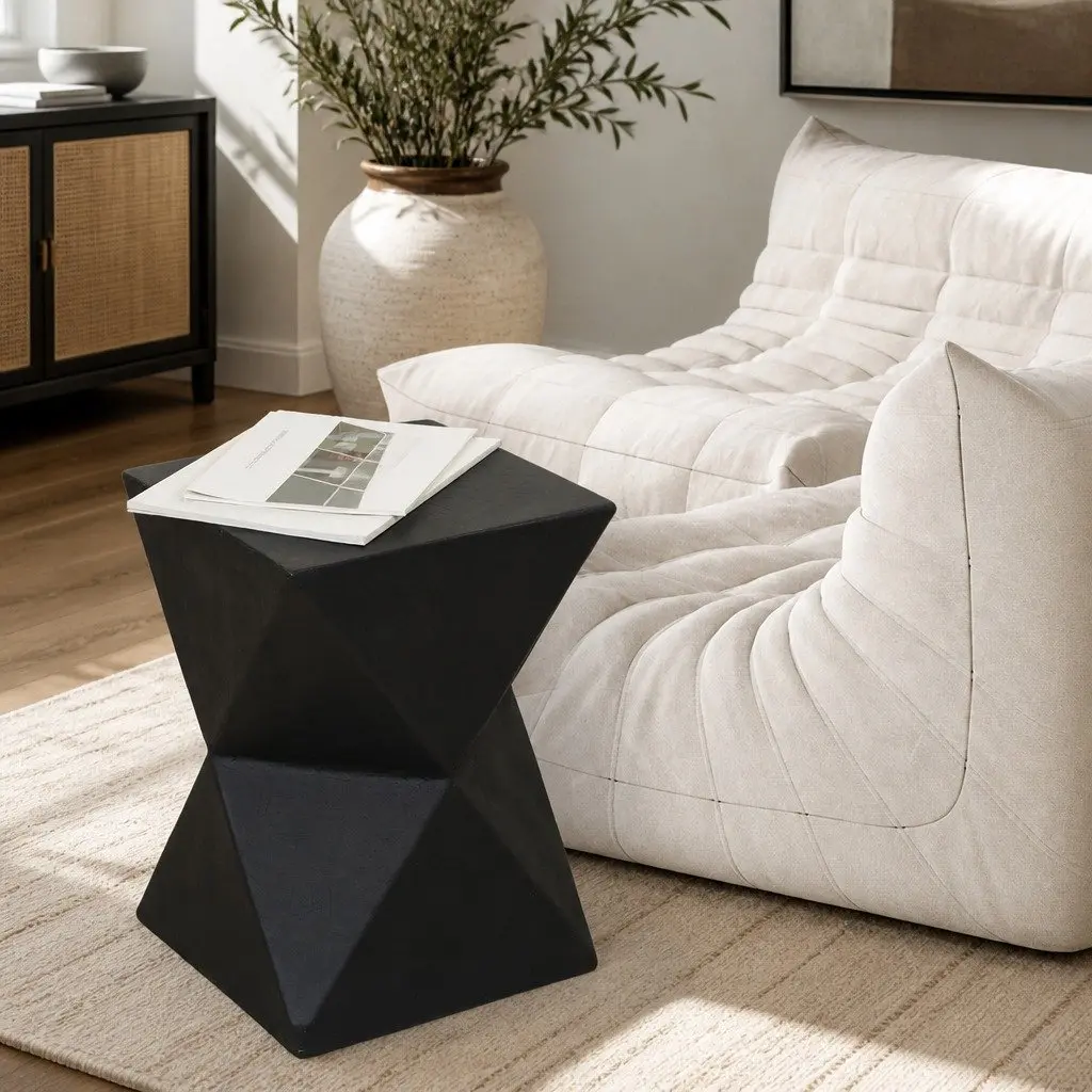 Geometric Side Table Terrazzo Magnesium Cement Nightstand Accent Stool