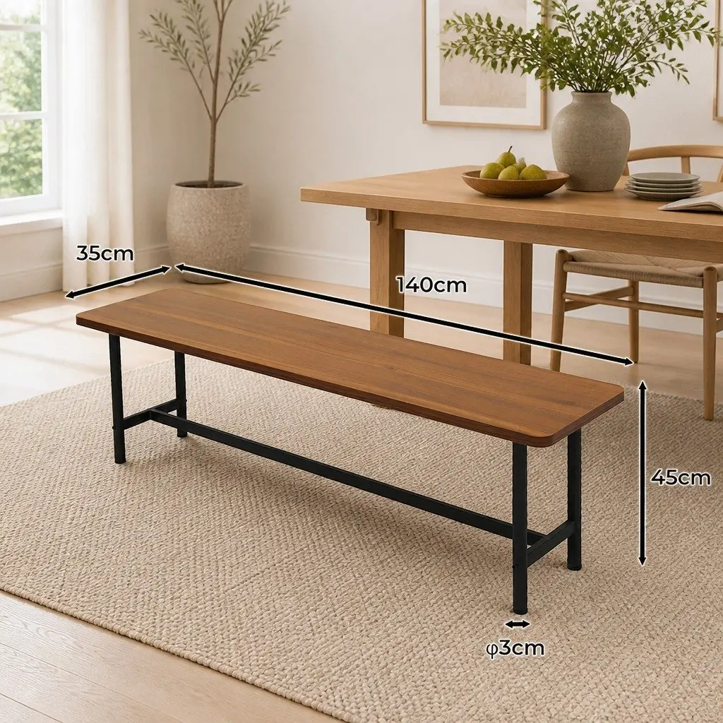 Dining Bench Brown 140cm MDF Top Steel Frame 2-3 Seater
