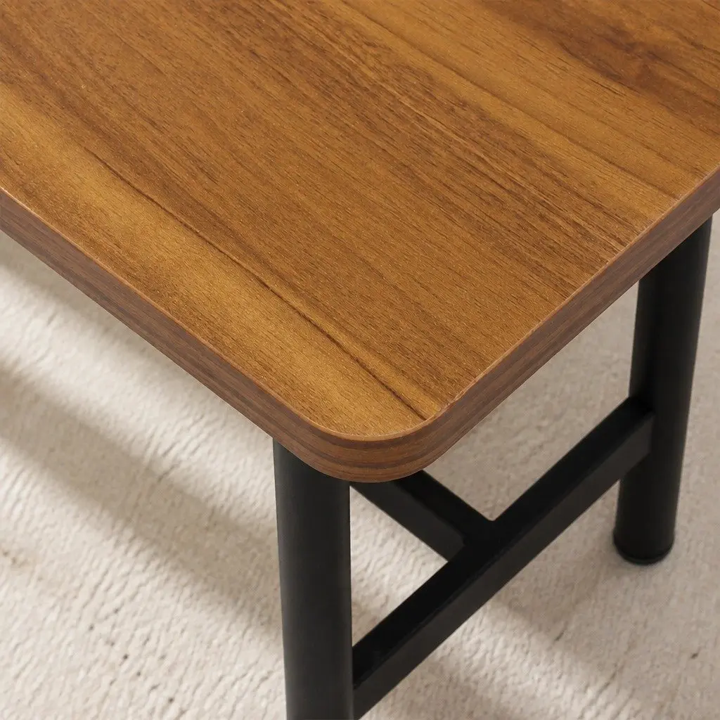 Dining Bench Brown 140cm MDF Top Steel Frame 2-3 Seater