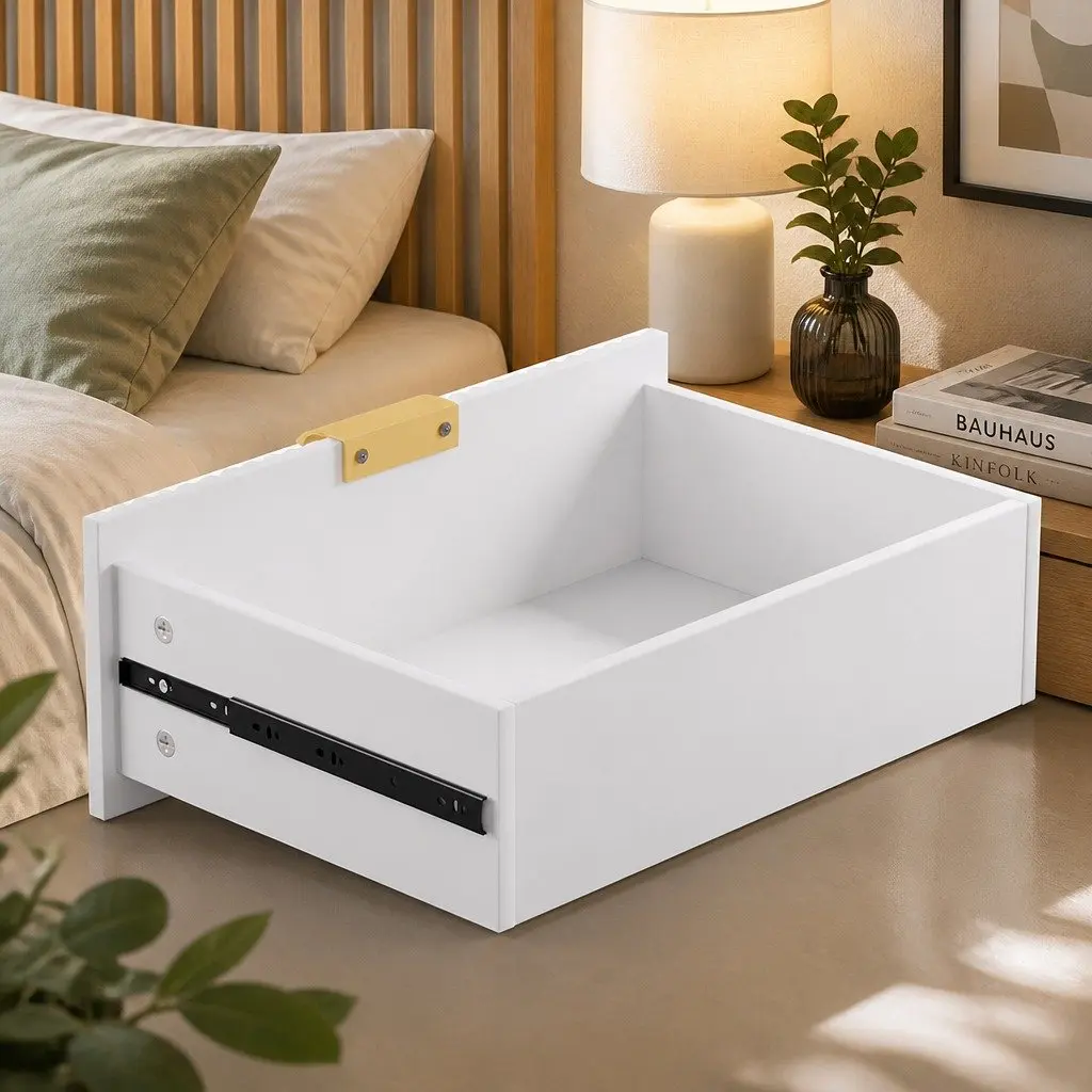 Bedside Table White 2 Drawers Metal Legs Storage Organiser