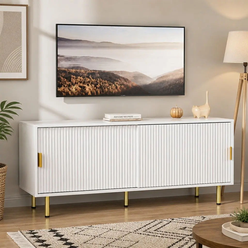 TV Cabinet Entertainment Unit 120cm White Storage Furniture Modern Living Room
