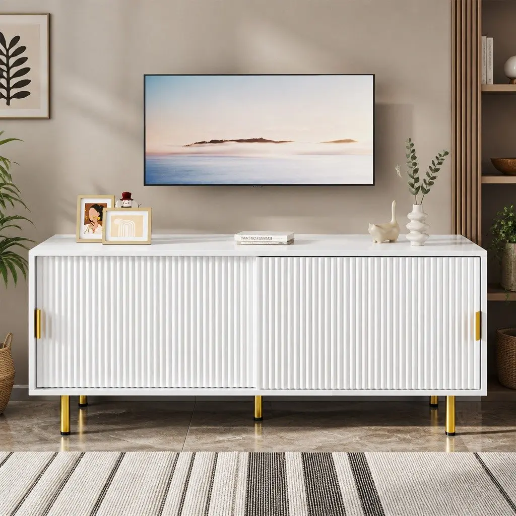 TV Cabinet Entertainment Unit 120cm White Storage Furniture Modern Living Room