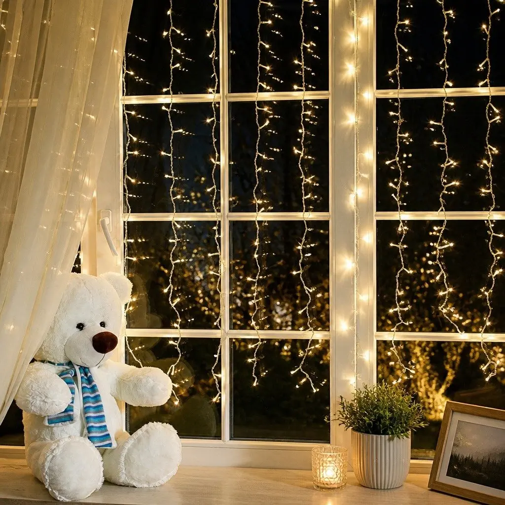 Curtain String Lights Cool White 300 LED Indoor Outdoor Wedding Party Decor