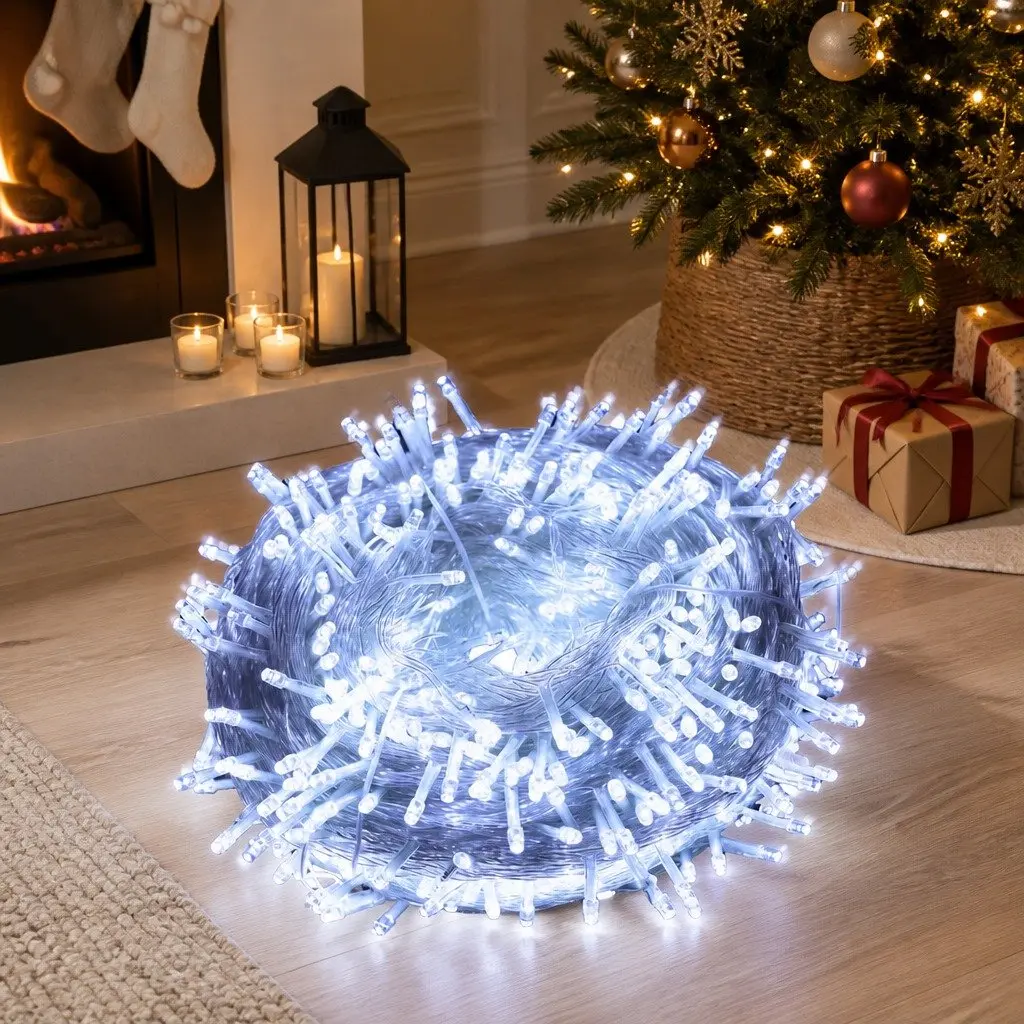LED Curtain String Lights Cool White 500 Count Indoor Outdoor Waterproof 8 Lighting Modes