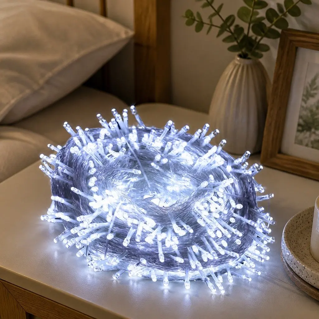 LED Curtain String Lights Cool White 500 Count Indoor Outdoor Waterproof 8 Lighting Modes