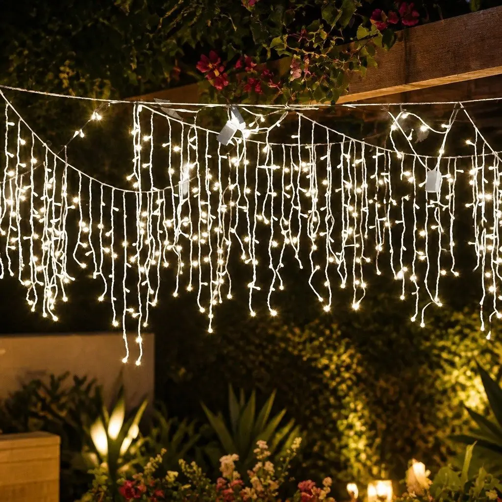 LED Curtain String Lights Cool White 500 Count Indoor Outdoor Waterproof 8 Lighting Modes
