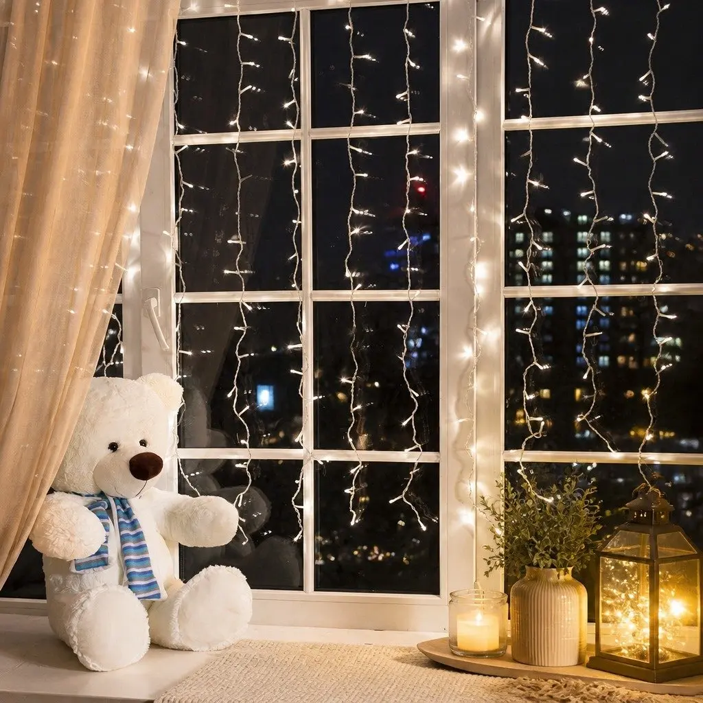 LED Curtain String Lights Cool White 500 Count Indoor Outdoor Waterproof 8 Lighting Modes