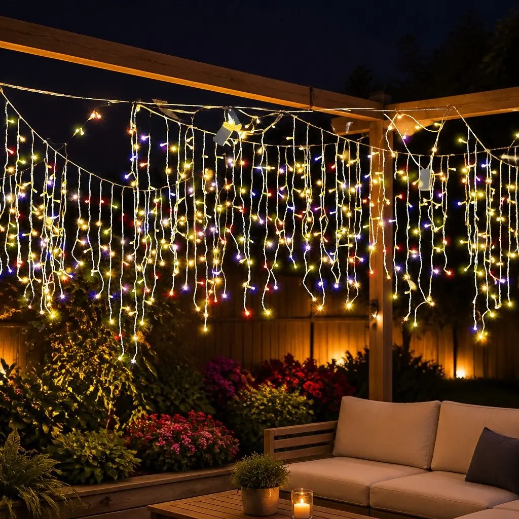 Curtain String Lights Multi Colour 500 LED Indoor Outdoor 8 Lighting Modes Waterproof