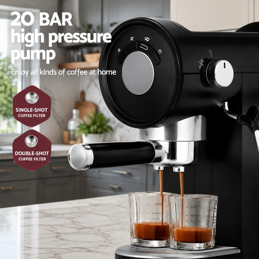 20 Bar Espresso Coffee Machine Maker Milk Frother Mug Warmer Home Cafe Black