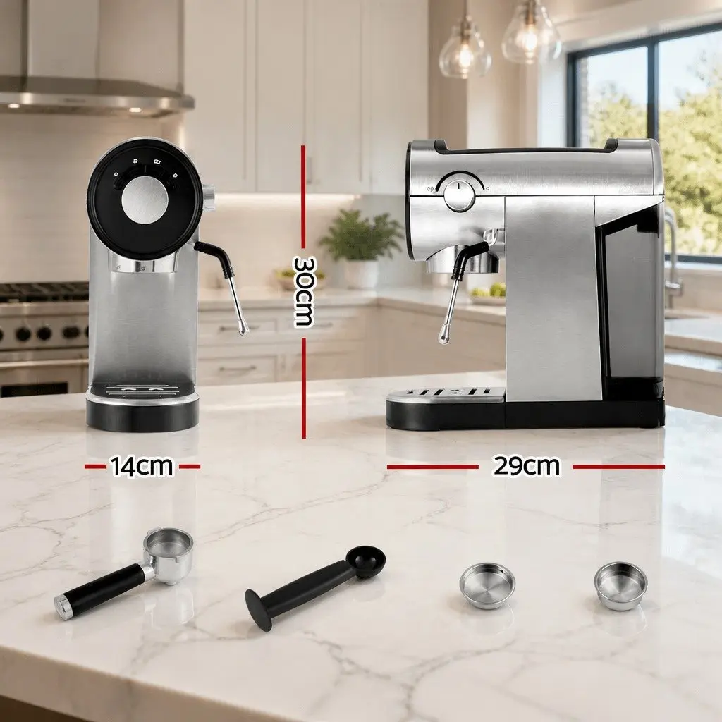 Espresso Coffee Machine Silver 20 Bar Instant Heat Milk Frother Mug Warmer