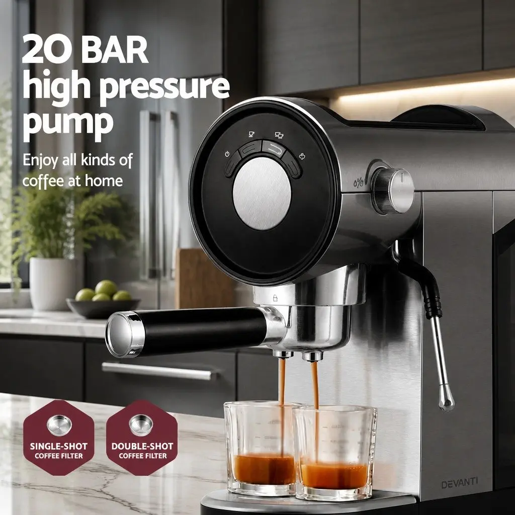 Espresso Coffee Machine Silver 20 Bar Instant Heat Milk Frother Mug Warmer