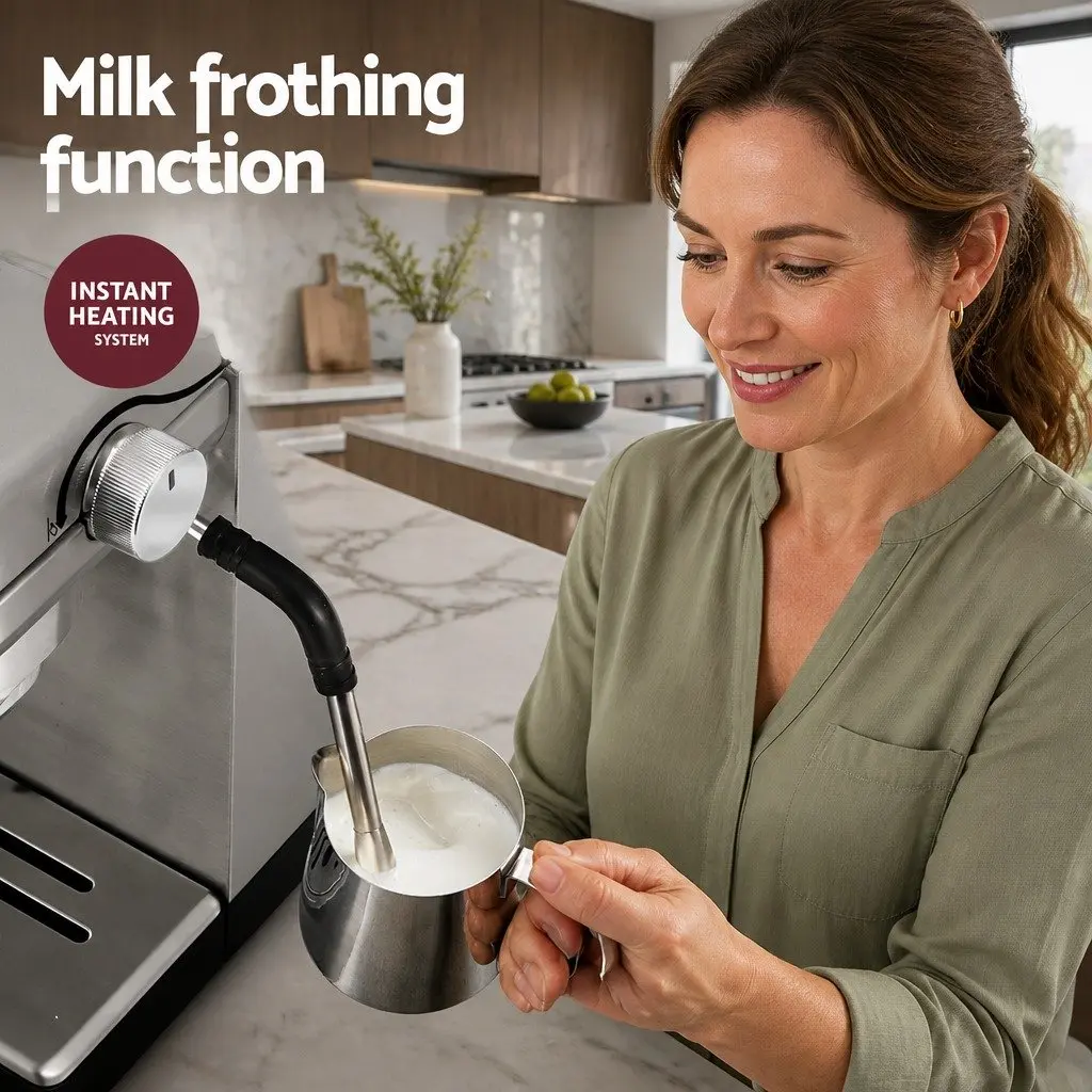 Espresso Coffee Machine Silver 20 Bar Instant Heat Milk Frother Mug Warmer