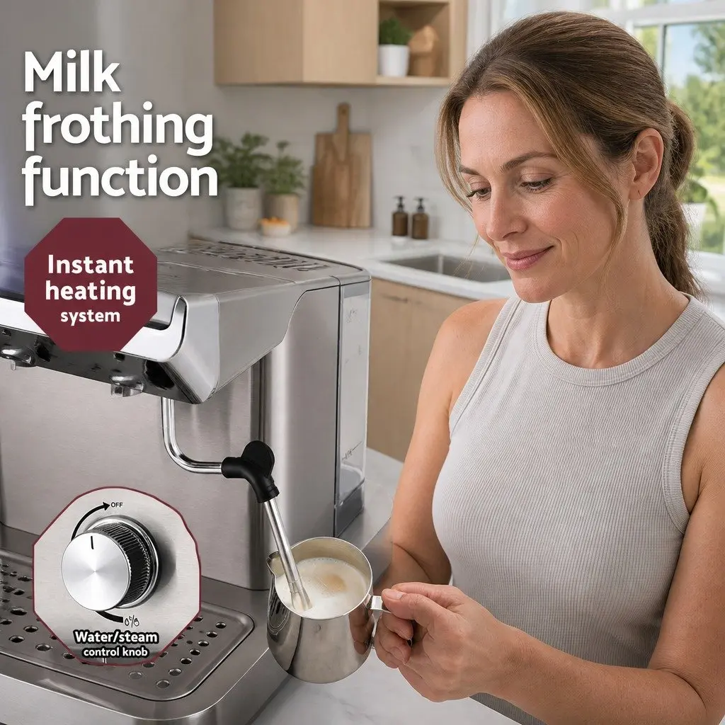 Espresso Coffee Machine Stainless Steel 20 Bar Pressure Instant Heat Milk Frothing
