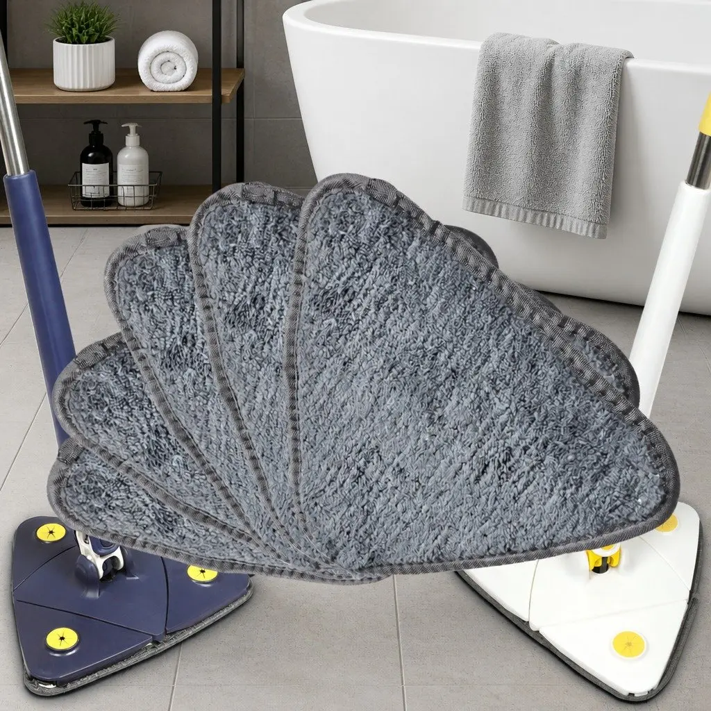 Cleaning Mop White 360° Rotatable Head with 5 Microfibre Cloth Pads