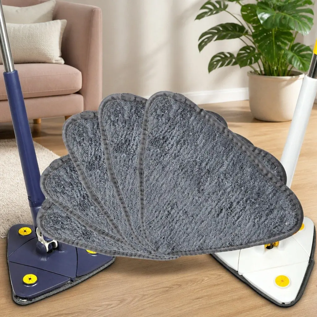 Cleaning Mop White 360° Rotatable Head with 5 Microfibre Cloth Pads