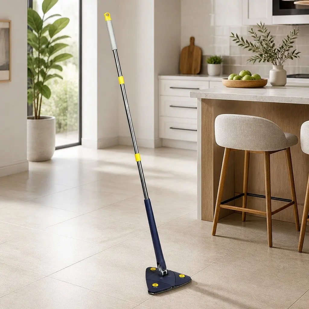 Cleaning Mop Navy 130cm 360° Rotatable Triangle Head Microfibre Cloth for Hard Floors