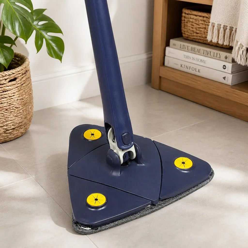 Cleaning Mop Navy 130cm 360° Rotatable Triangle Head Microfibre Cloth for Hard Floors