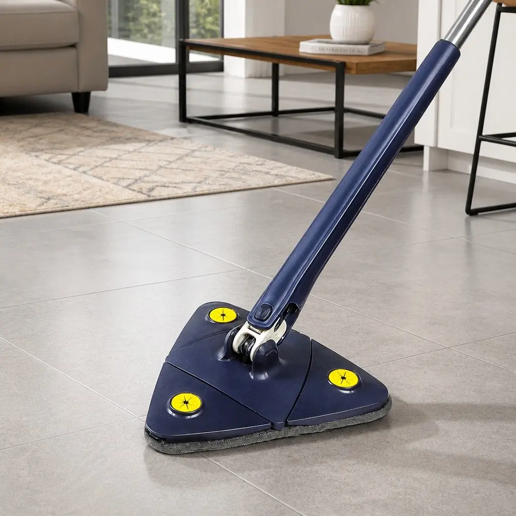 Cleaning Mop Navy 130cm 360° Rotatable Triangle Head Microfibre Cloth for Hard Floors