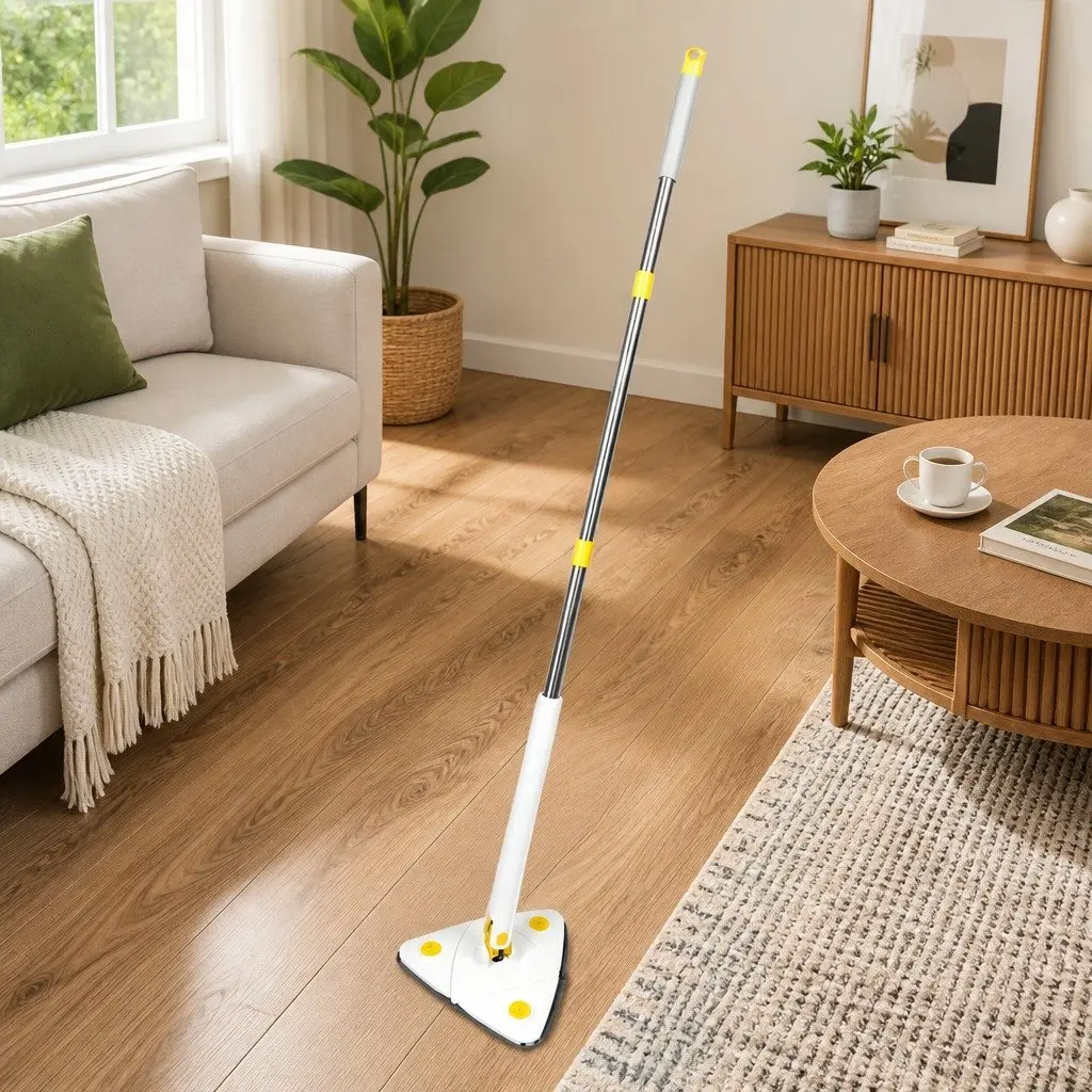 Cleaning Mop White 360 Degree Rotatable Automatic Squeezing Function Detachable Microfibre Cloths for Hard Floors