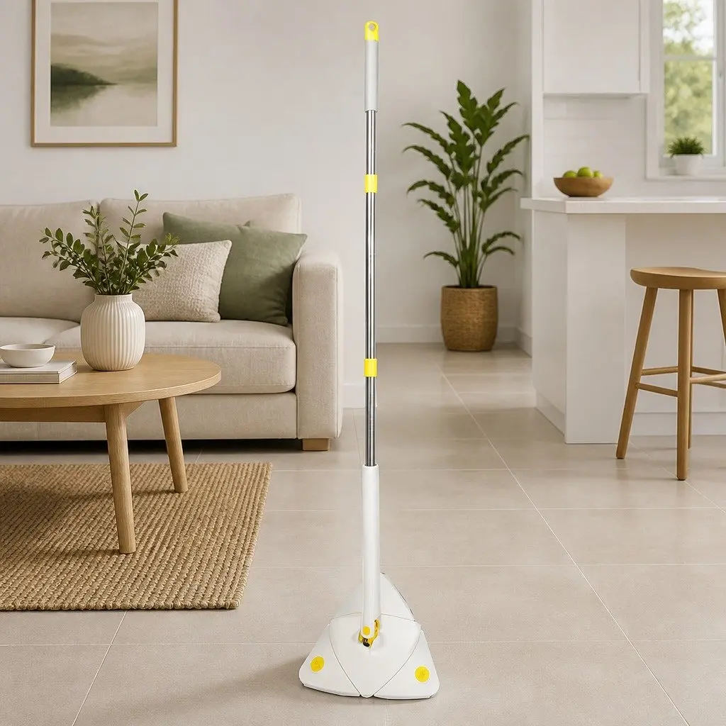 Cleaning Mop White 360 Degree Rotatable Automatic Squeezing Function Detachable Microfibre Cloths for Hard Floors