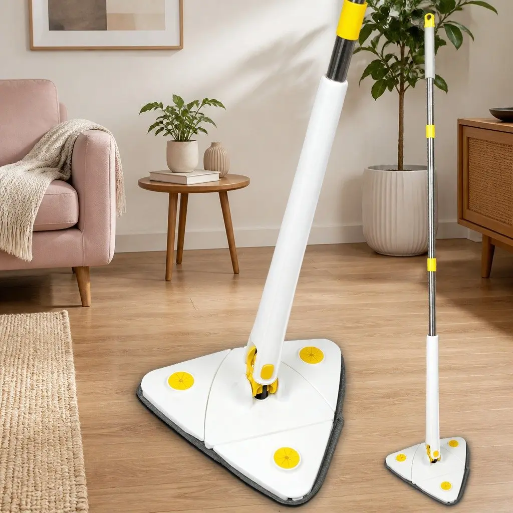 Cleaning Mop White 360 Degree Rotatable Automatic Squeezing Function Detachable Microfibre Cloths for Hard Floors