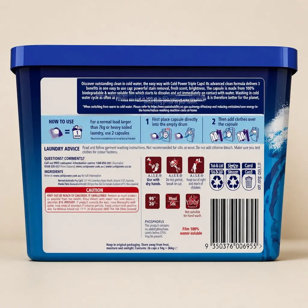 Laundry Detergent Pods White 52 Washes Triple Action Formula Quick Dissolving Biodegradable Film